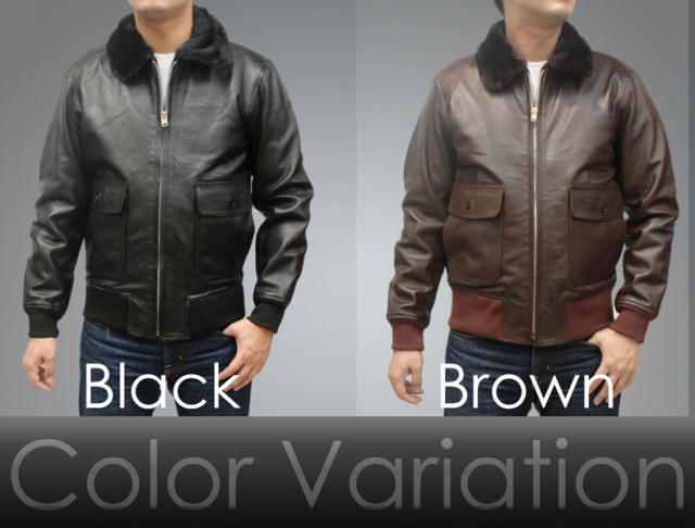 牛革 G-1 ステンカラージャケット ボア付き メンズ ブラック/ブラウン