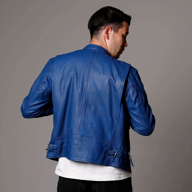 レザージャケット メンズ 本革 ブルー 青 シングルライダース