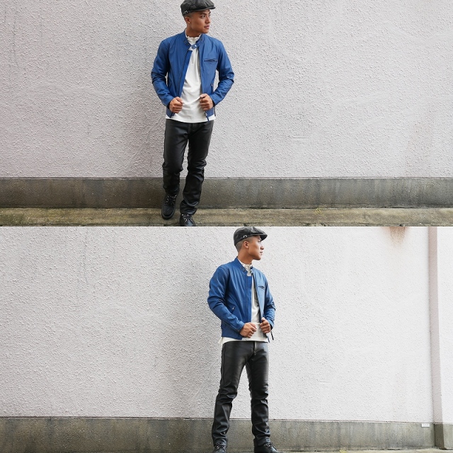 レザージャケット メンズ 本革 ブルー 青 シングルライダース