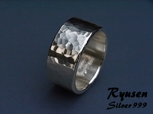 純銀【鎚音】平打ちリング10mm 江戸金銀工芸 シルバーアクセサリー 流線