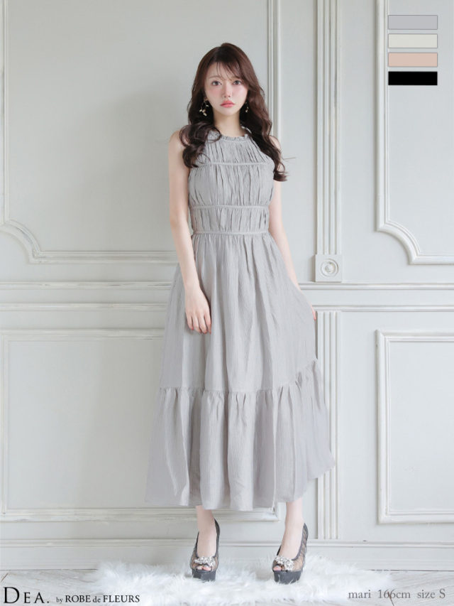 S～Lサイズあり】ホルターネックサテンティアードフレアロングキャバ