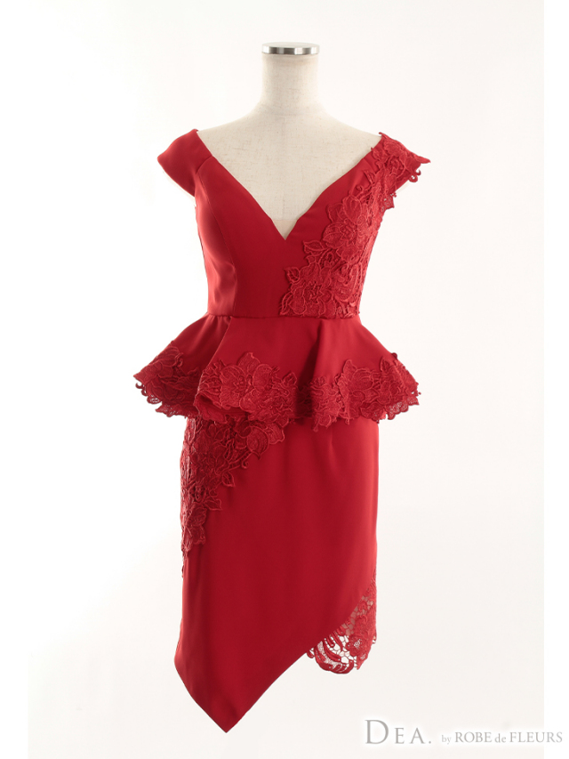 フラワーレース×ペプラムタイトミニキャバドレス(DE1540)