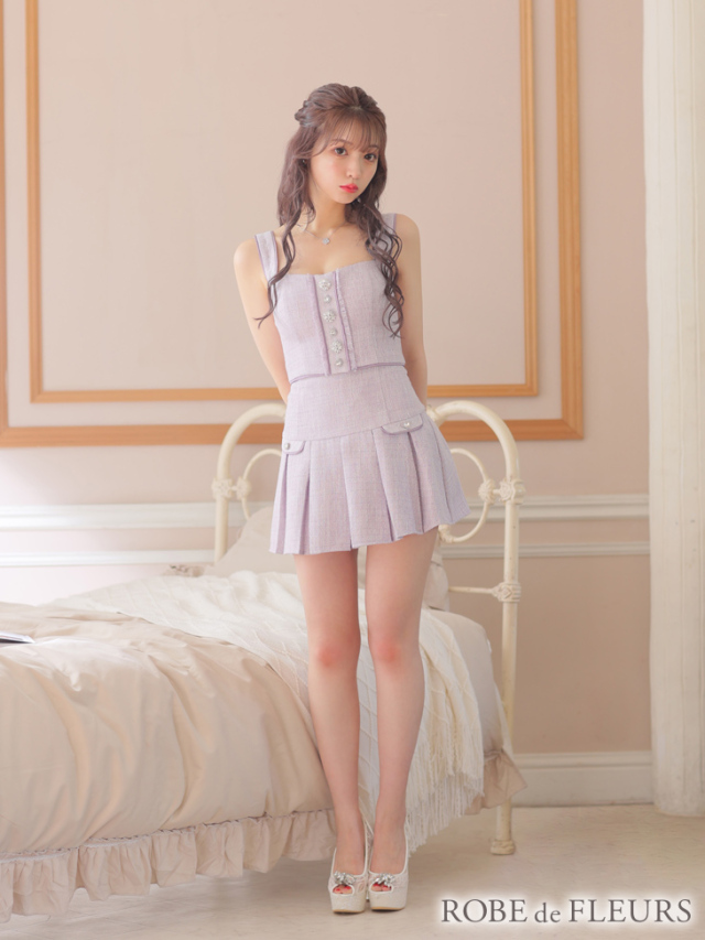 XS～Lサイズあり】ビジューボタンツイードセットアップミニキャバ