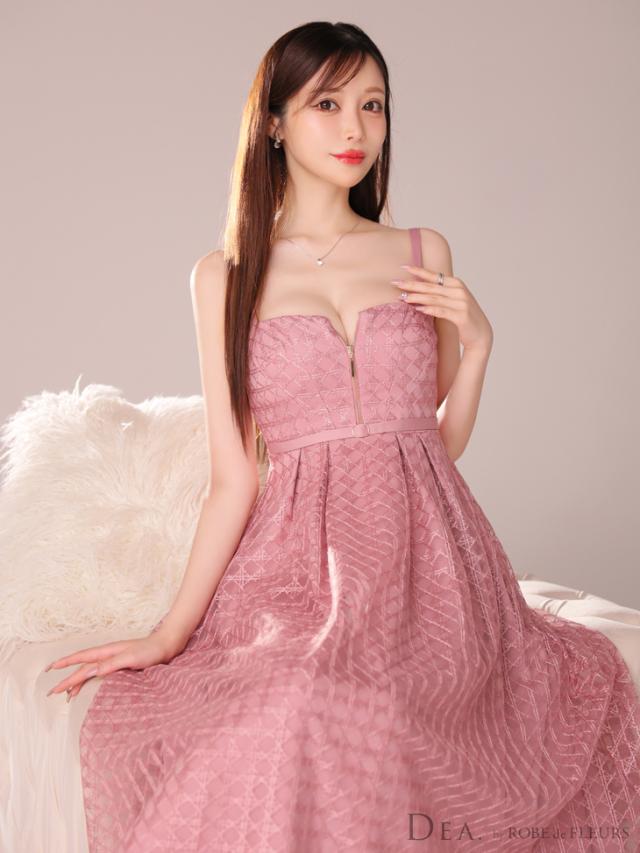 ROBE de FLEURS ピンクタイトドレス - ローブドフルール DEA ピンク