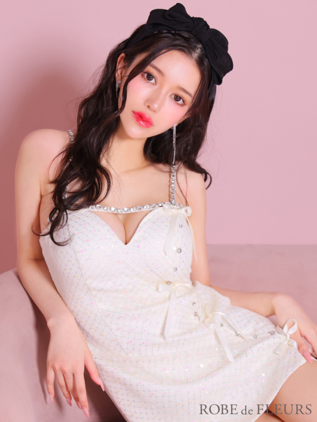 XSサイズあり】ビジューラインリボンラメガーリーキャバドレス(fm3517)