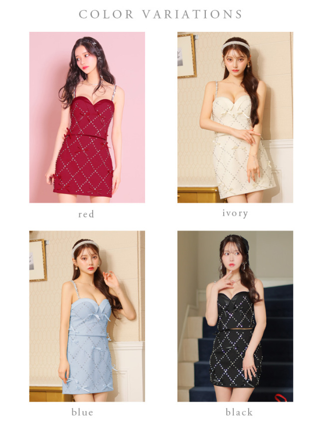 XSサイズあり】ビジュー×サテンリボンデザインガーリーミニキャバ