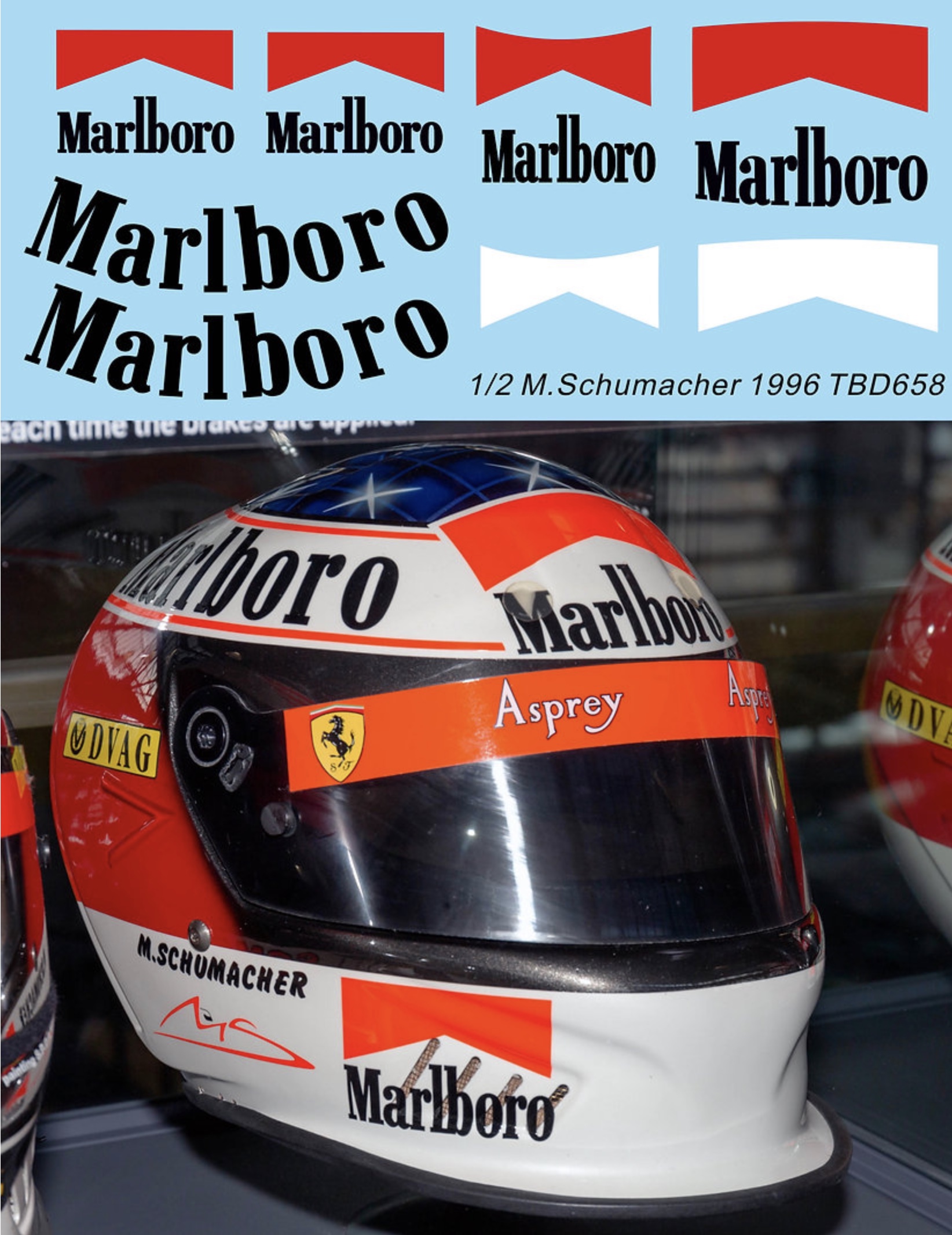TBデカール 1/2 M.シューマッハ 1996 ヘルメット マルボロデカール TBD658