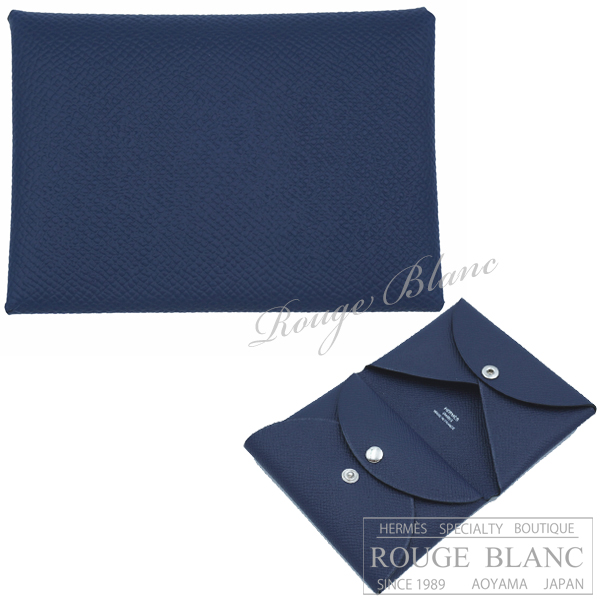 エルメス カルヴィ デュオ カードケース 名刺入れ コインケース ブルー