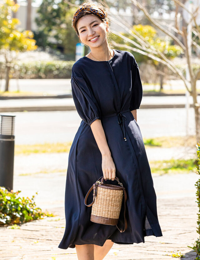 バルーンスリーブワンピース マタニティ 授乳服 産後も使える