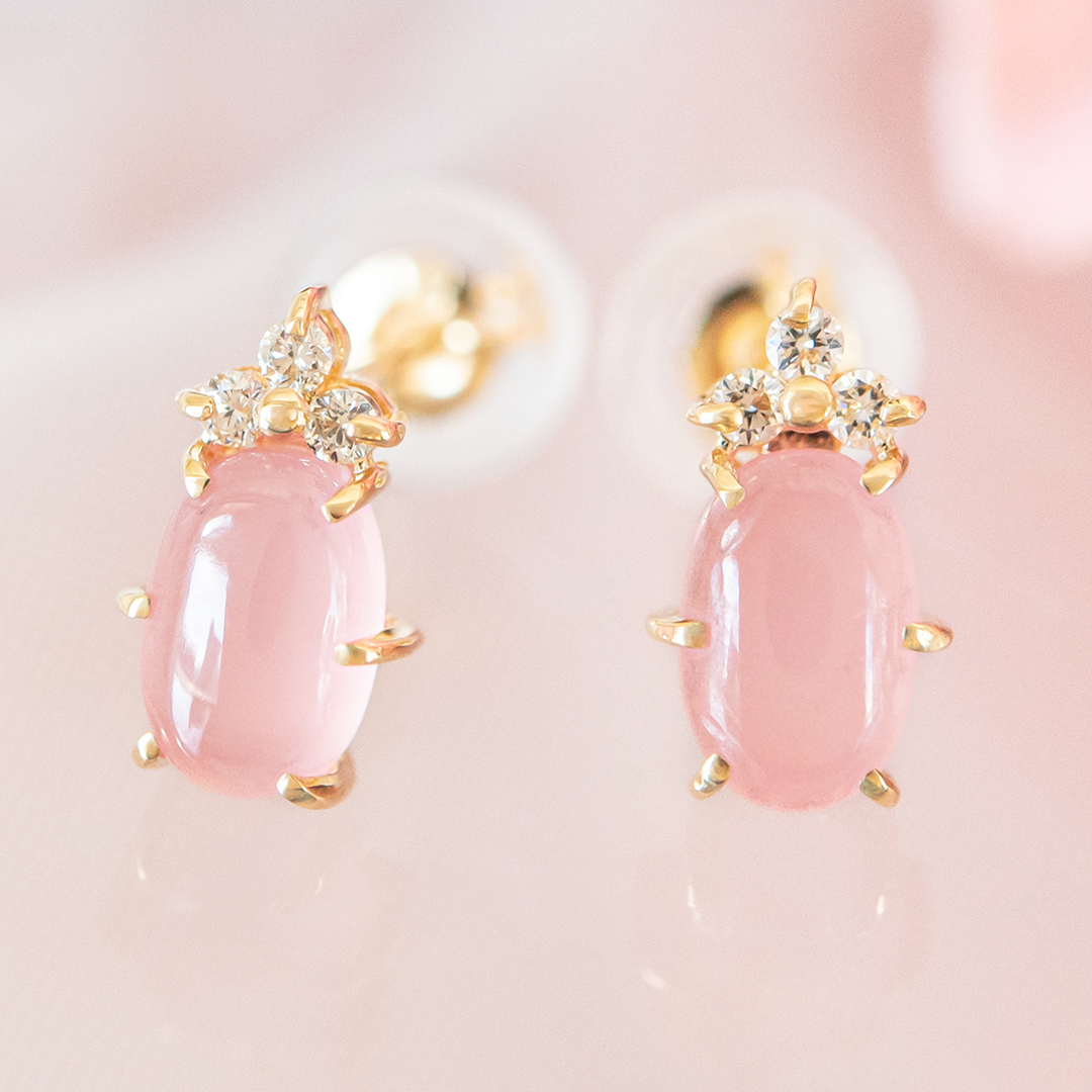 ピアス K18イエローゴールド 北海道産インカローズ ダイヤモンド(JL