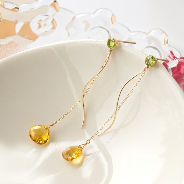 ピアス K10イエローゴールド シトリン ペリドット(JLージュエルー