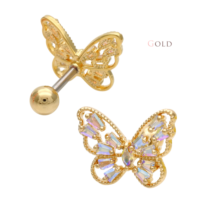 14G 16G ］繊細なデザインが引き立つ 大きめ バタフライ モチーフ