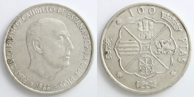 スペイン 1966 100ペセタ銀貨 フランシスコ・フランコ