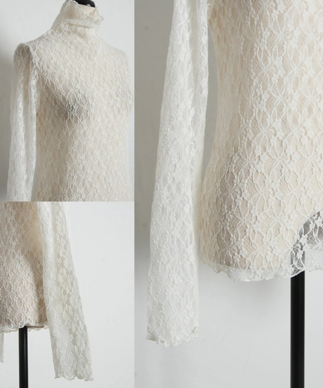 フラワーレースシアーハイネックプルオーバー