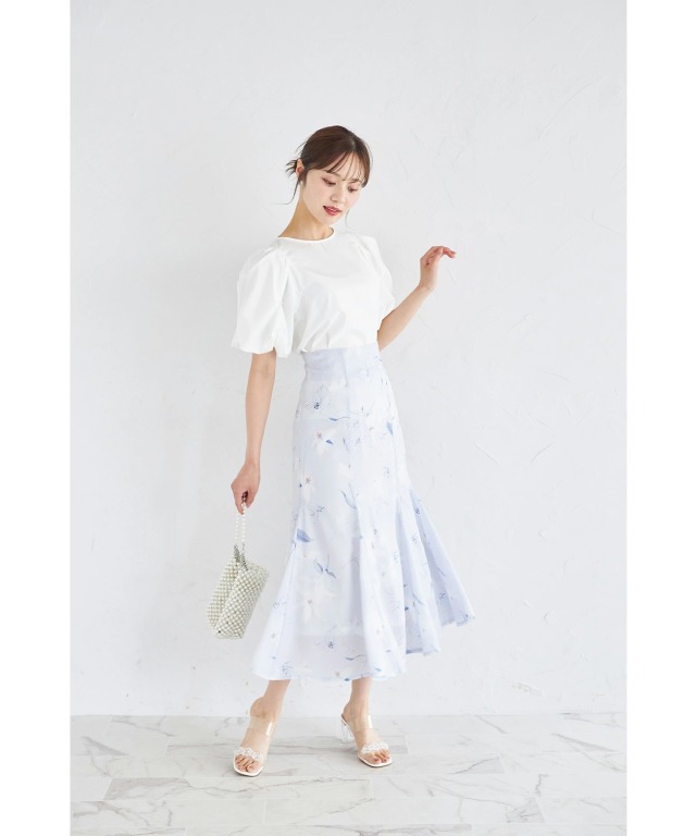 フラワープリントマーメイドフレアスカート