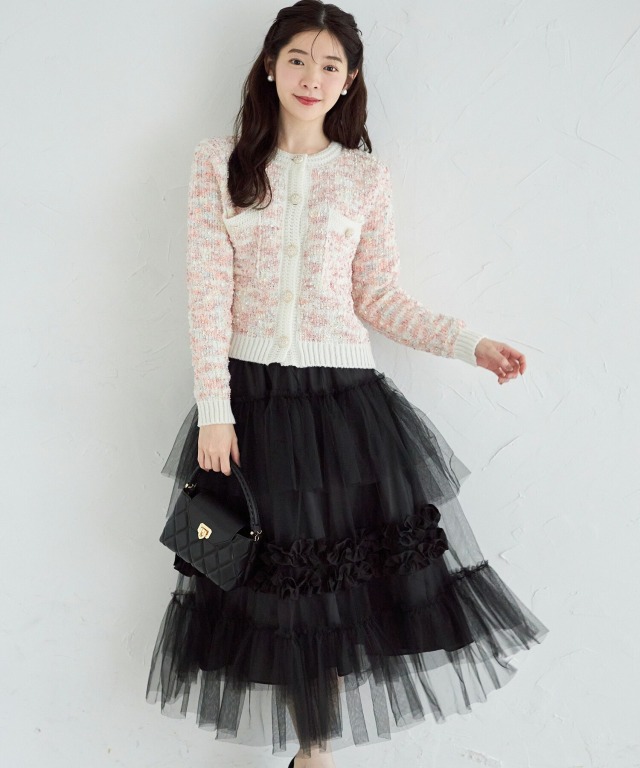 ボリュームフリルチュールスカート