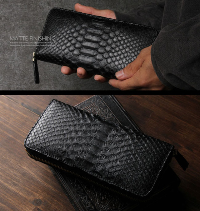 ダイヤモンドパイソン ラウンドファスナー 長財布 ブラック 黒マット