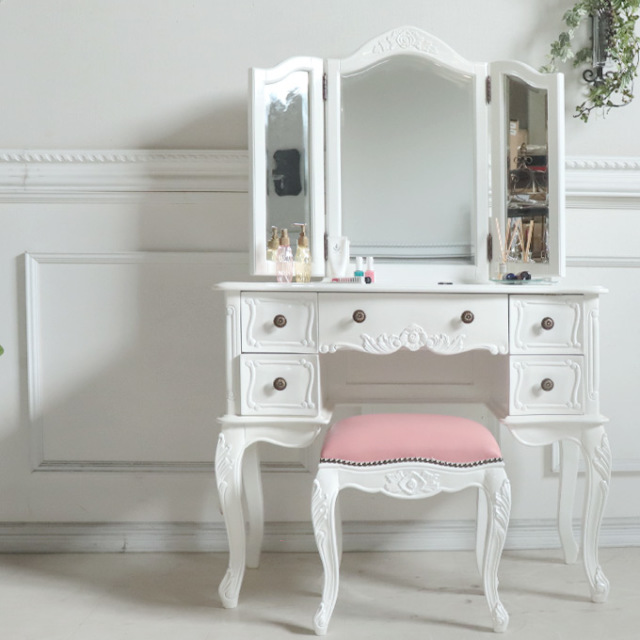 ホワイト×ブラック 三面鏡 ドレッサー 静岡県 ホワイト×ブラック 三面