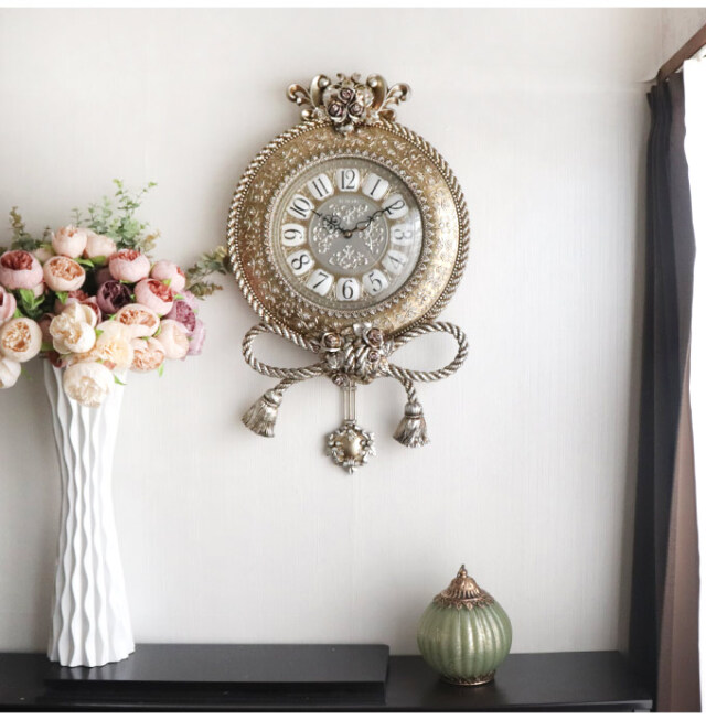 アンティークロココ 振り子付きウォールクロック(壁掛け時計) ローズ