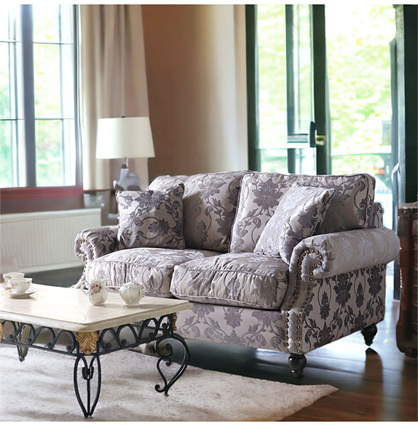 輸入家具 フェザークッションソファ 二人掛け シルバーグレー ソファー