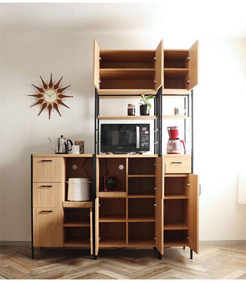 キッチンボード 食器棚 レンジ台 幅60cm コンセント付き ライト