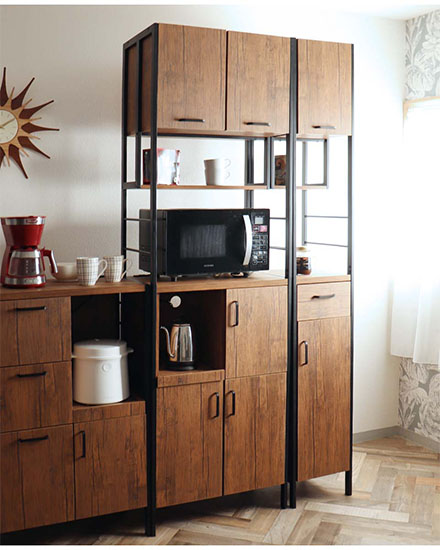 キッチンボード 食器棚 レンジ台 幅60cm コンセント付き ダーク