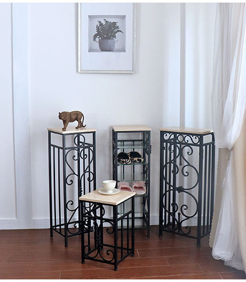 アンティーク調 おしゃれなアイアンスリッパラック ガラスラック｜Y