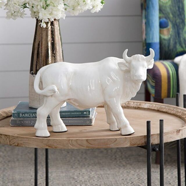 風水インテリア 陶器製 ホワイトブル 動物の置物｜Y-KAGU(輸入家具屋