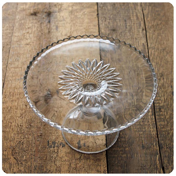 イギリス アンティーク ガラス ケーキスタンド コンポート皿 プレス