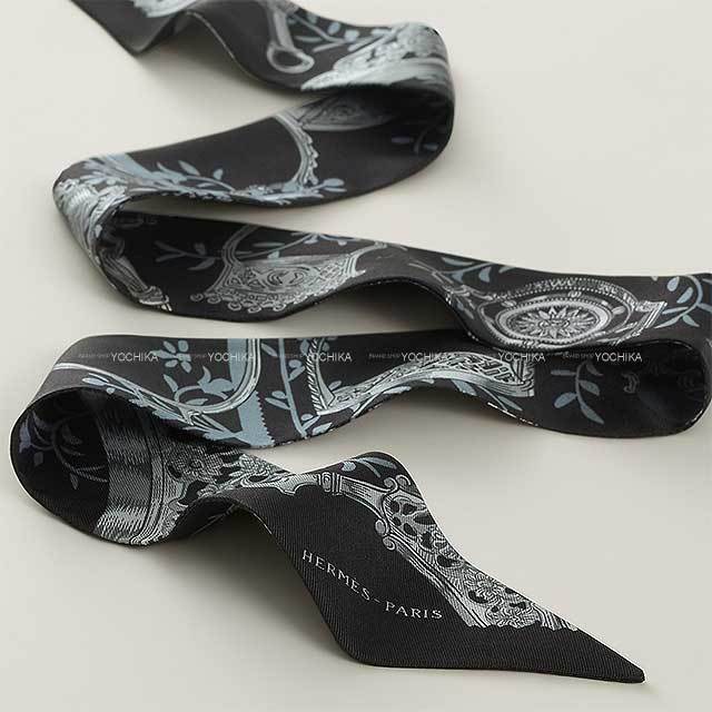 HERMES エルメス スカーフ ツイリー 鐙 リミックス 黒/シエル