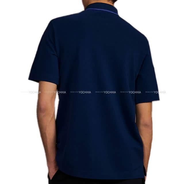 HERMES エルメス メンズ 胸ポケット付 襟ステッチ＆ライン ポロシャツ