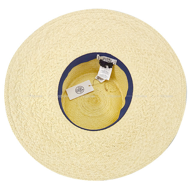 HERMES エルメス ストローハット 麦わら帽子 バンダナ ブルーマリン 藁