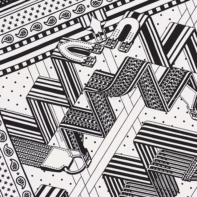 HERMES エルメス スカーフ カレ55 サングル ジグザグ バンダナ 黒