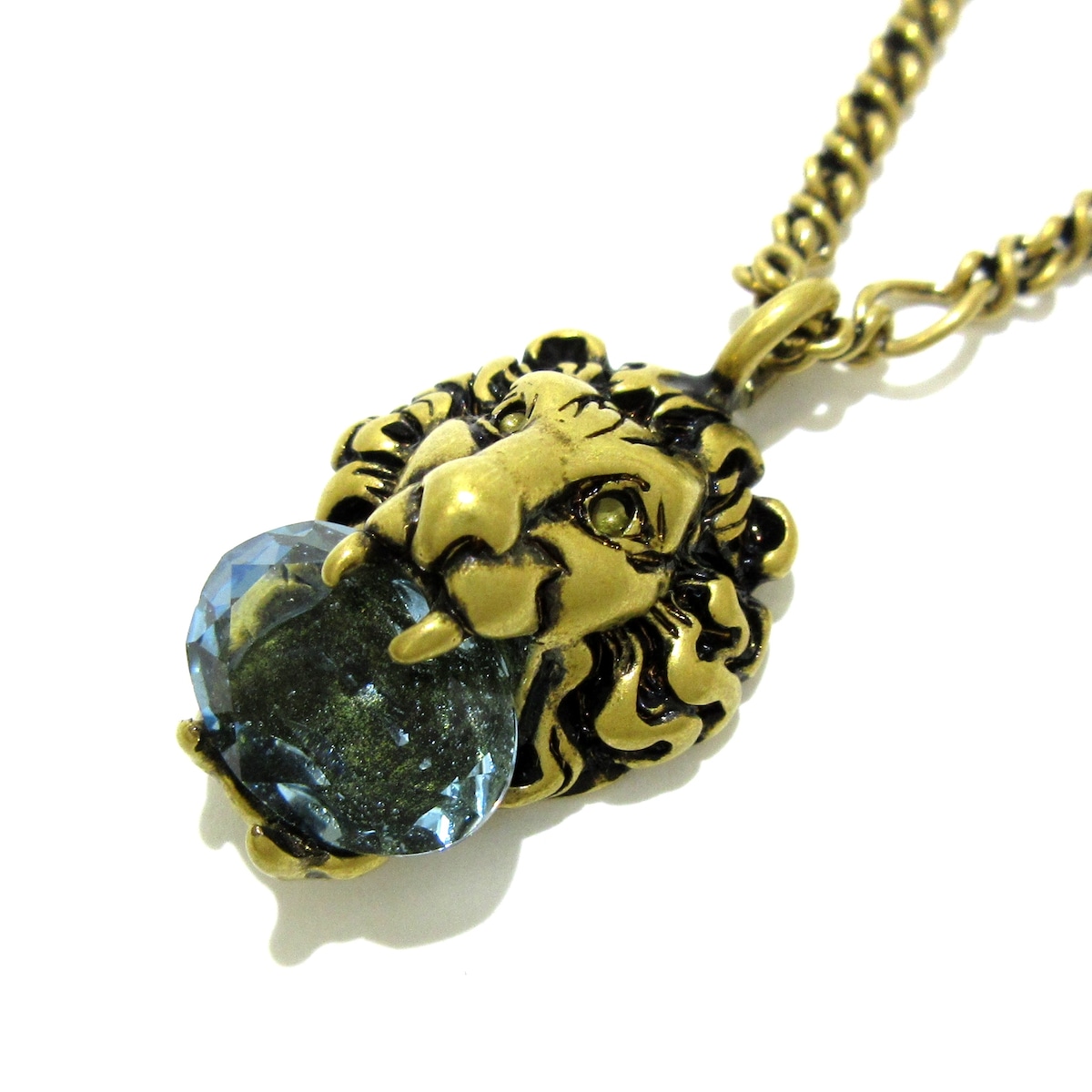 グッチ/ネックレス/クリスタル付きライオンヘッドネックレス/ゴールド