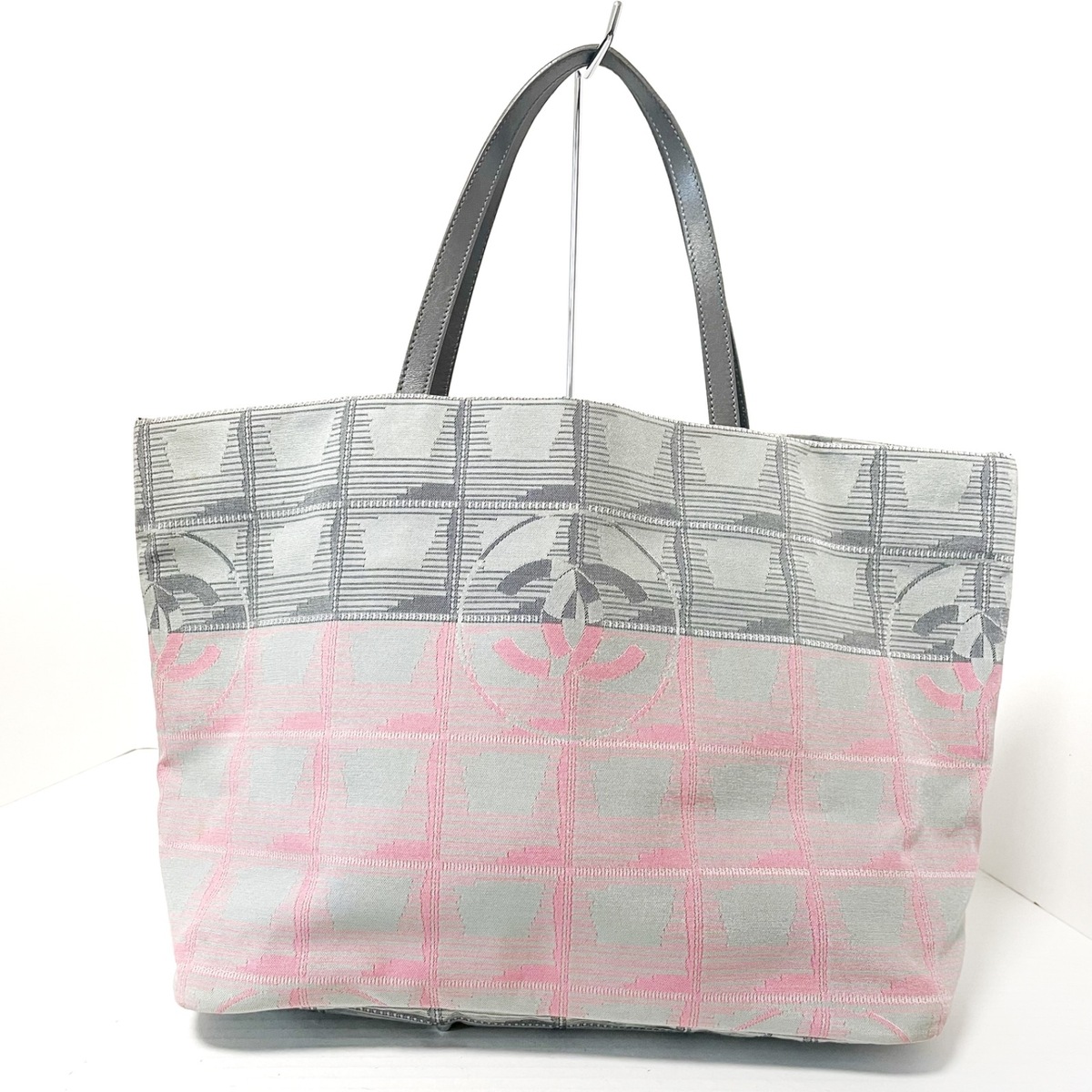 シャネル/トートバッグ/ニュートラベルライントートMM/グレー×ピンク