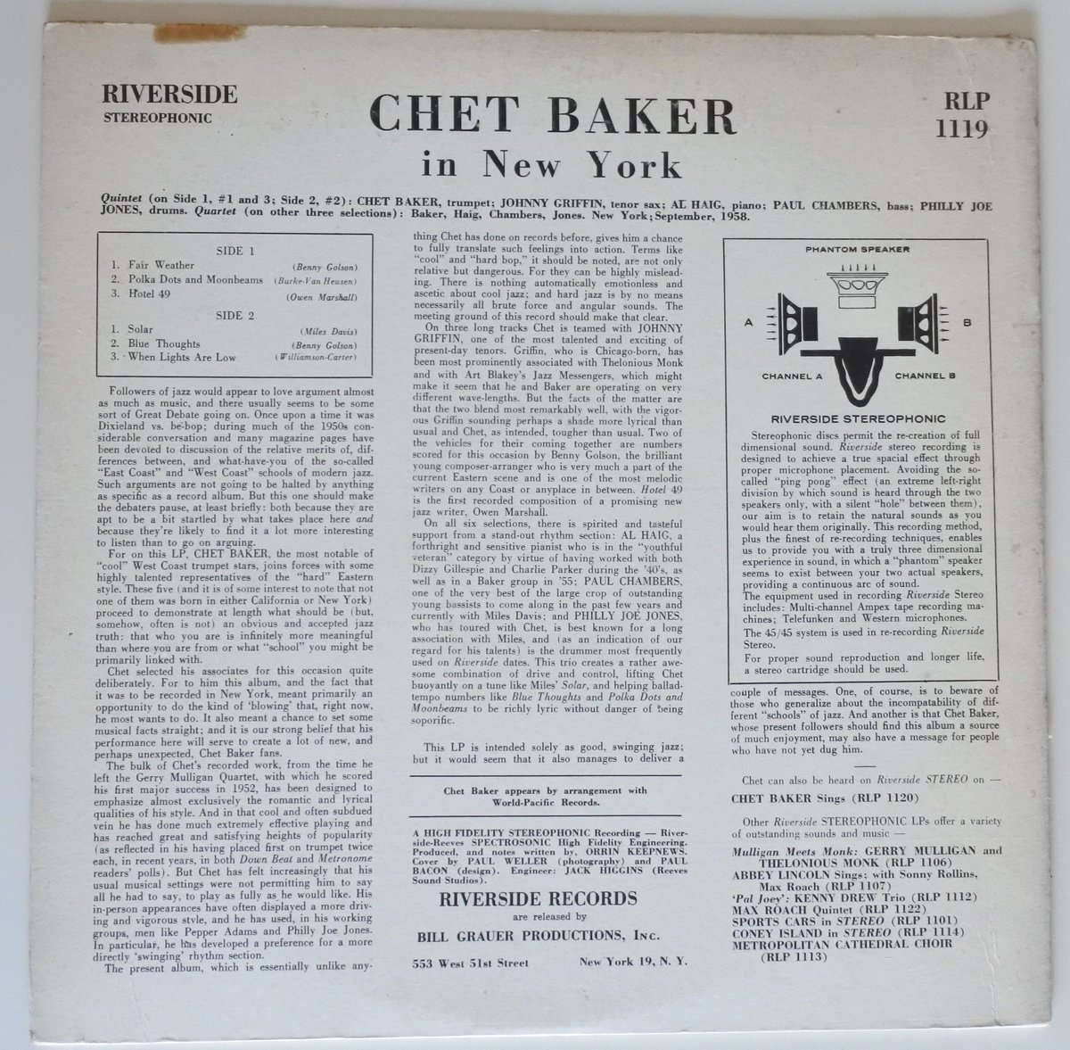 Chet Baker ‎– In New York（ Riverside Records ‎