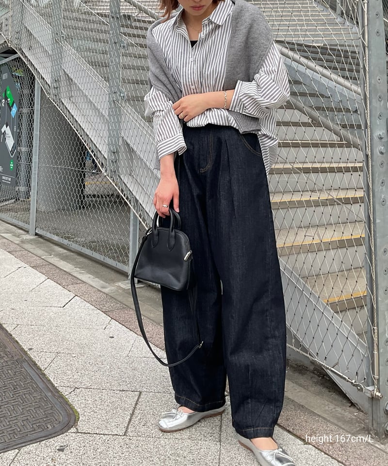 bottoms-02209 タックコクーンデニムパンツ インディゴ ブルー | L a v