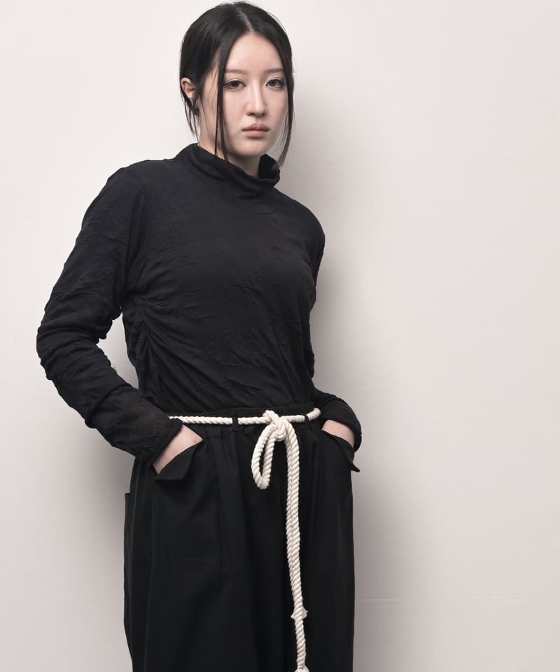 黒綿麻 縄ベルトサルエルパンツ | I R O F U S I online shop