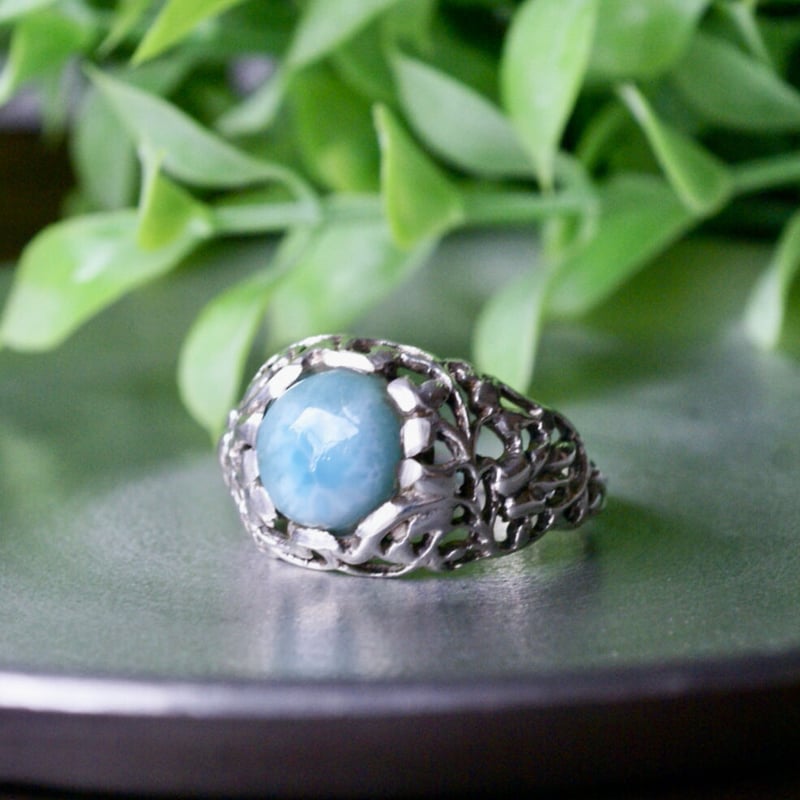 ブルー ラリマー 透かし彫りリング シルバー925 14号（sv-124-3