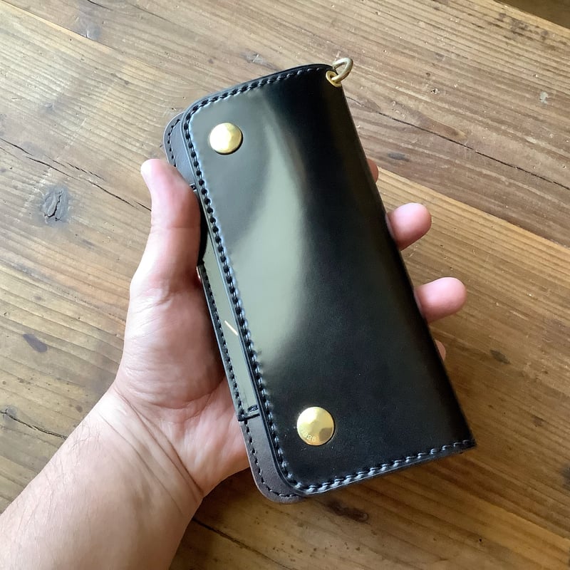 オイルコードバン黒×チョコ色牛革 トラッカーウォレット | keywest828