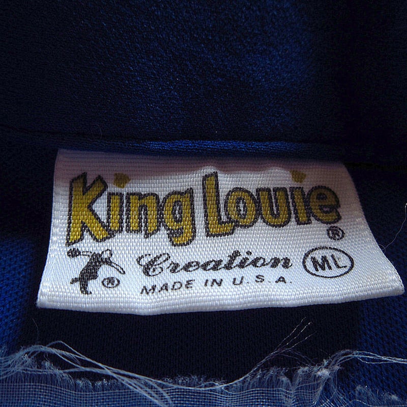 ビンテージ70's○King Louie刺繍入りボウリングポロシャツ青size ML