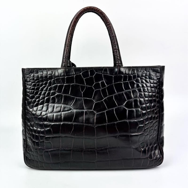 フルラ クロコ型押し ハンドバッグ ダークブラウン ビジネス