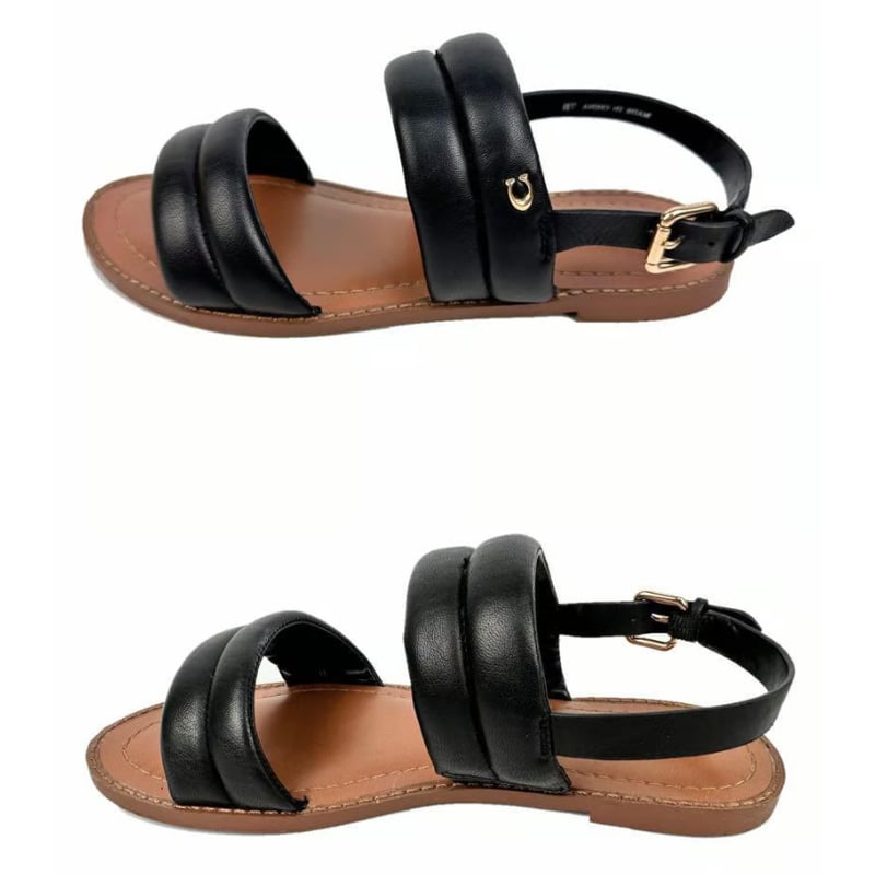 コーチ COACH ストラップサンダル ブラック7B 約24cm 黒レザー 茶 金具