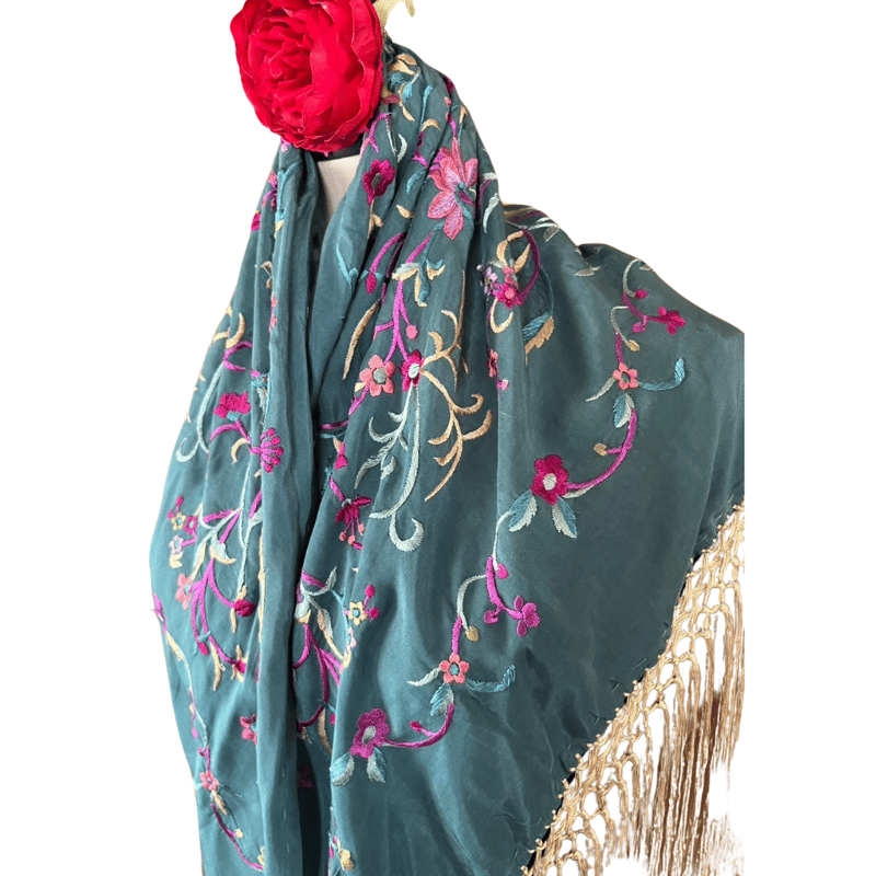 シルク製マントンシージョ（エメラルドグリーン） | Feliz dia