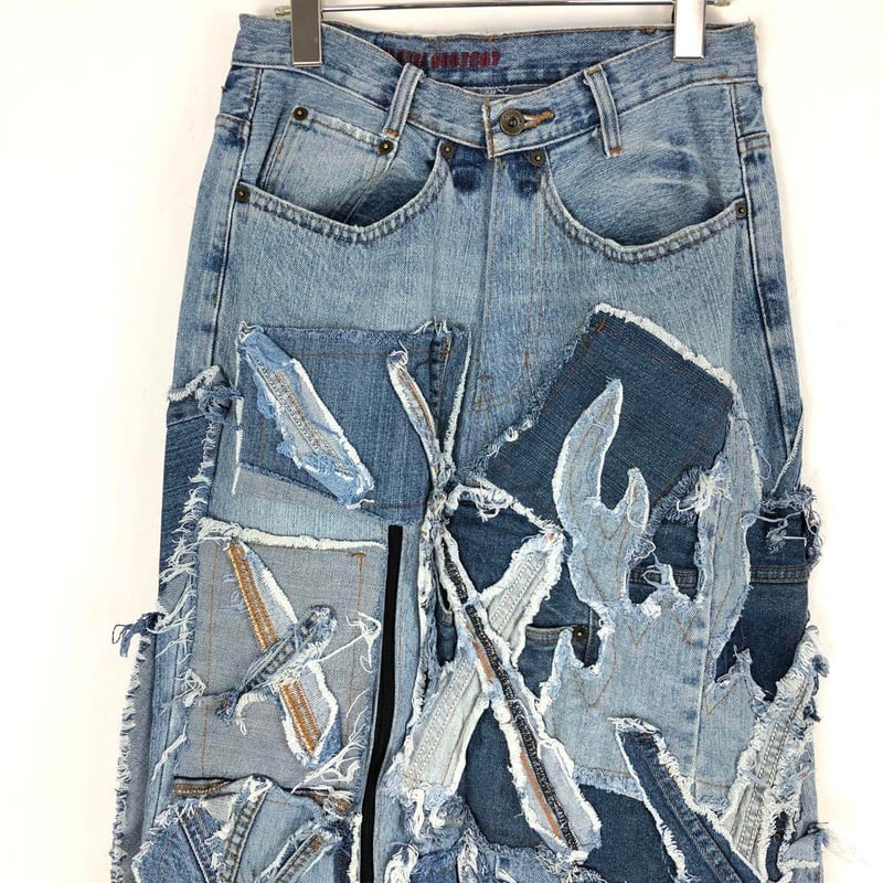 リメイク デニムスカート リーバイス 革タグ 再構築 パッチワーク