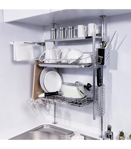 Amazon｜組み立て式 ツッパリ 水切りラック 突っ張りラック｜水切り