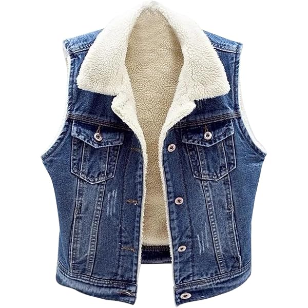 HGps8w Women's Sherpa Fleece Lined Denim Vest Button Down