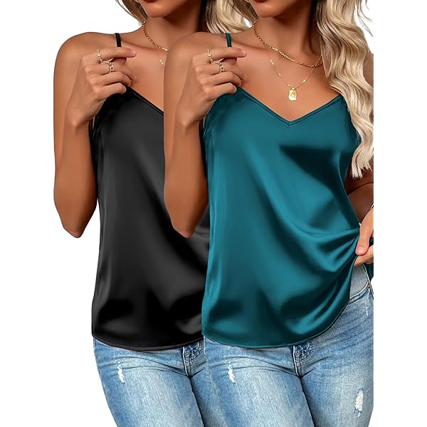 Womens Satin Silk Tank Tops Camisole Cami V Neck Casual Sleeveless