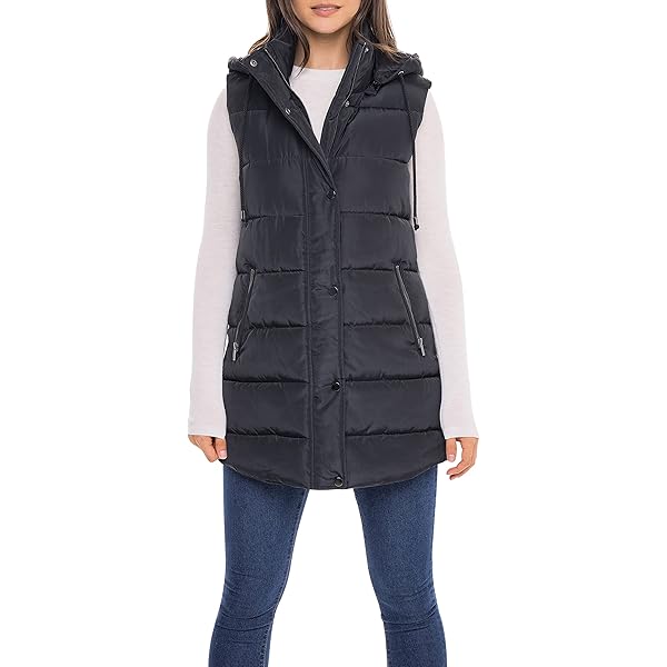 S.E.B Women's Long Reversible Puffer Vest with Hood, Puffy