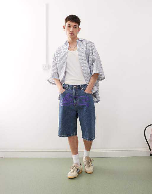 ICECREAM running dog baggy denim shorts in dark wash blue | ASOS